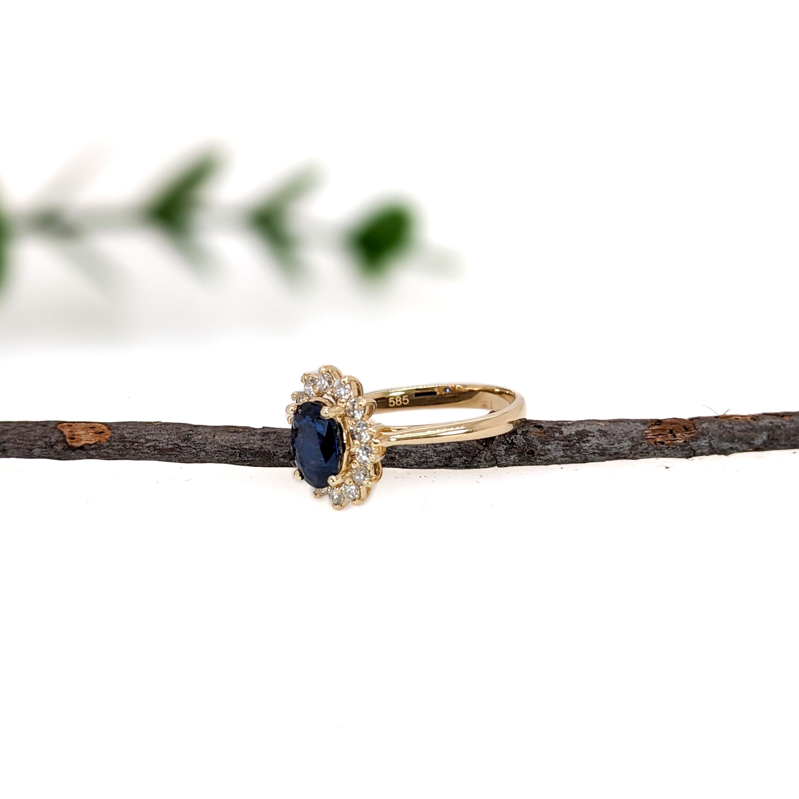 Oval Cut 1.4ct Princess Diana Sapphire Ring w Natural Diamond Halo in 14K Yellow Gold For Sale