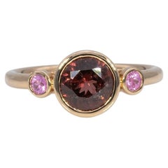 1.4Ct Red Spinel Ring with Pink Sapphire Accents: Solid 14K Gold, Round 6mm