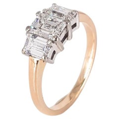 14ct Rose And White Gold Emerald Cut Diamond Trilogy Ring
