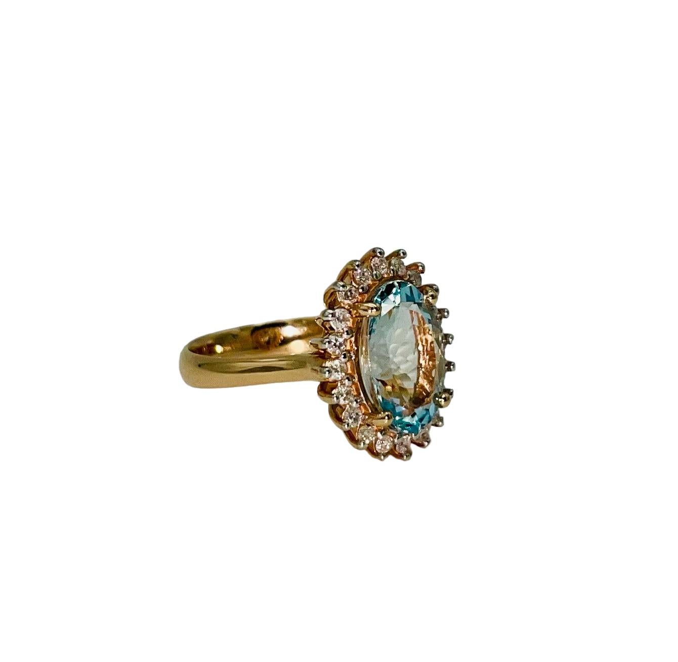 14ct Rose Gold 2.62 Carat Aquamarine & Diamond Ring In New Condition For Sale In Montville, AU