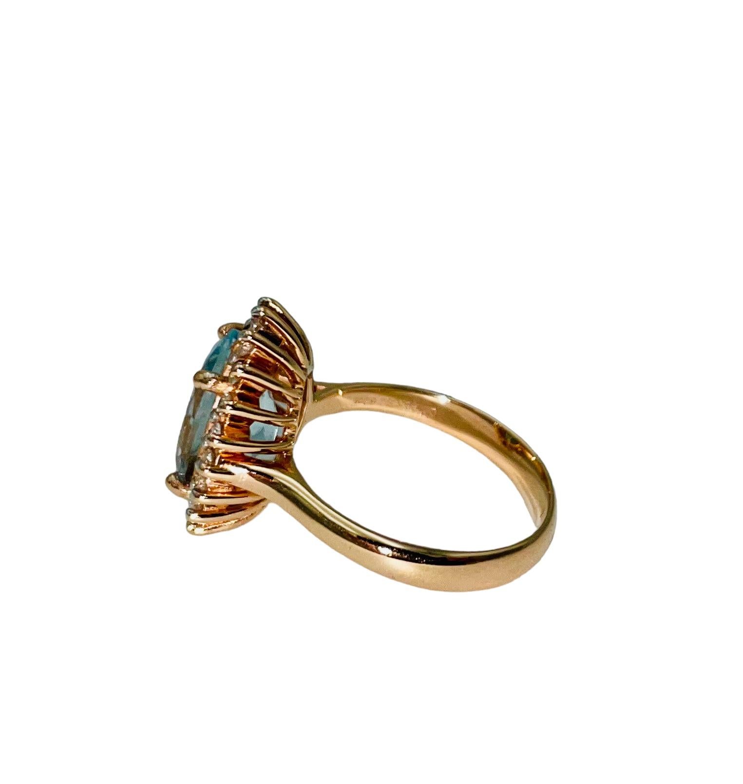 14ct Rose Gold 2.62 Carat Aquamarine & Diamond Ring For Sale 1