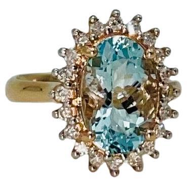 14ct Rose Gold 2.62 Carat Aquamarine & Diamond Ring For Sale