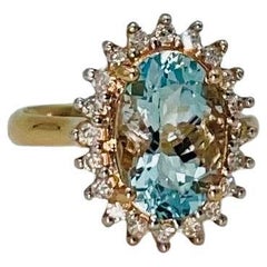 14ct Rose Gold 2.62 Carat Aquamarine & Diamond Ring