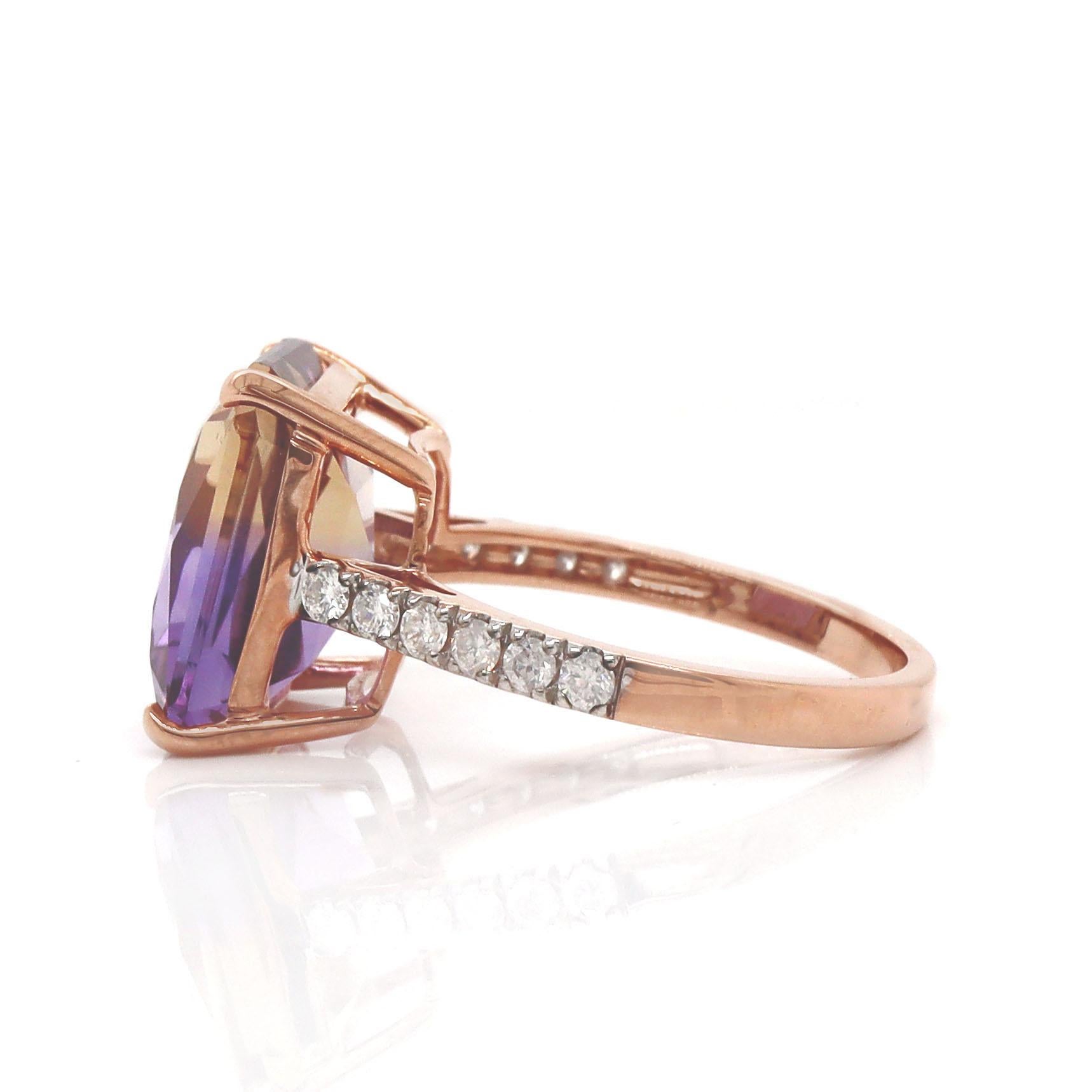14CT Rose Gold Ametrine And Diamond Dress Ring


A stunning 14ct rose gold Ametrine and diamond dress ring that beautifully combines unique characteristics in this radiant cut Ametrine, showcasing a mesmerizing blend of purple and brownish-yellow