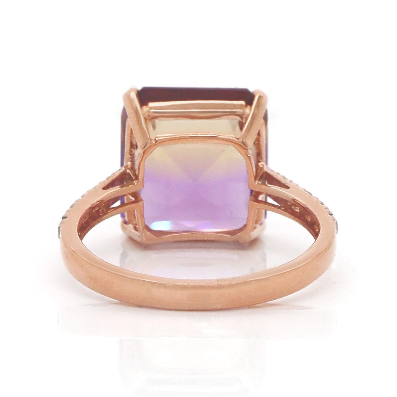 Emerald Cut 14CT Rose Gold Ametrine And Diamond Dress Ring For Sale