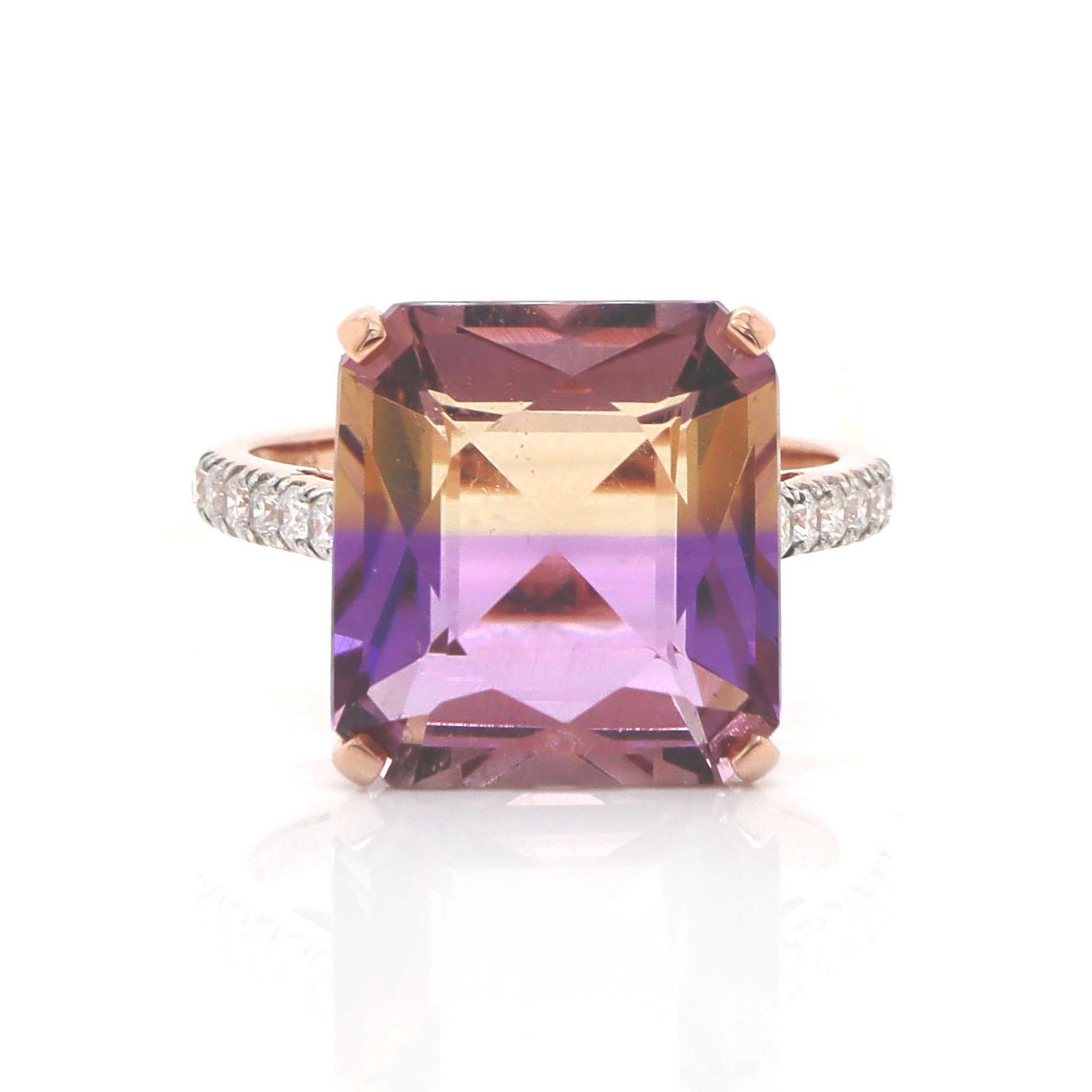 14CT Rose Gold Ametrine And Diamond Dress Ring In New Condition For Sale In Sydney, NSW