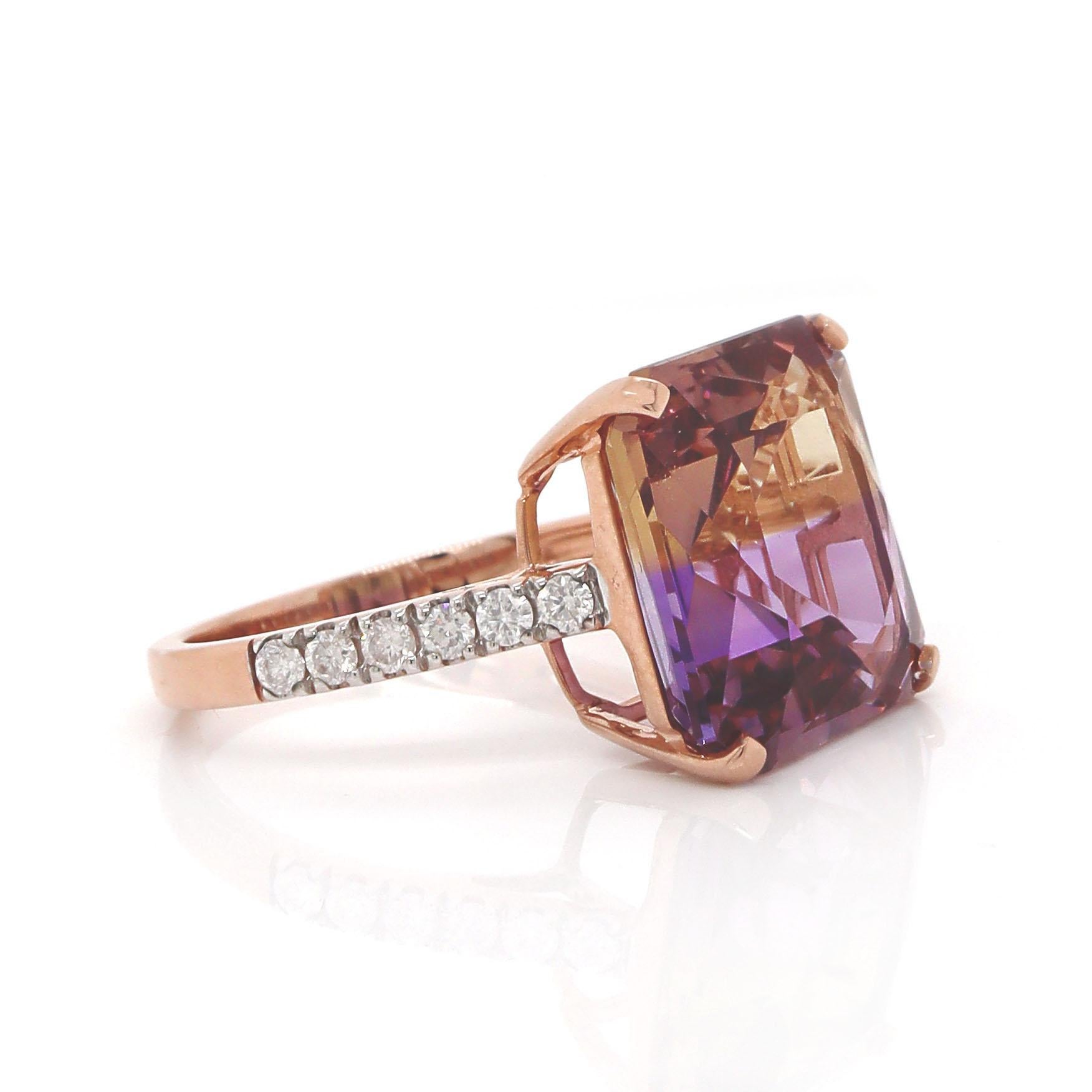 Women's or Men's 14CT Rose Gold Ametrine And Diamond Dress Ring For Sale