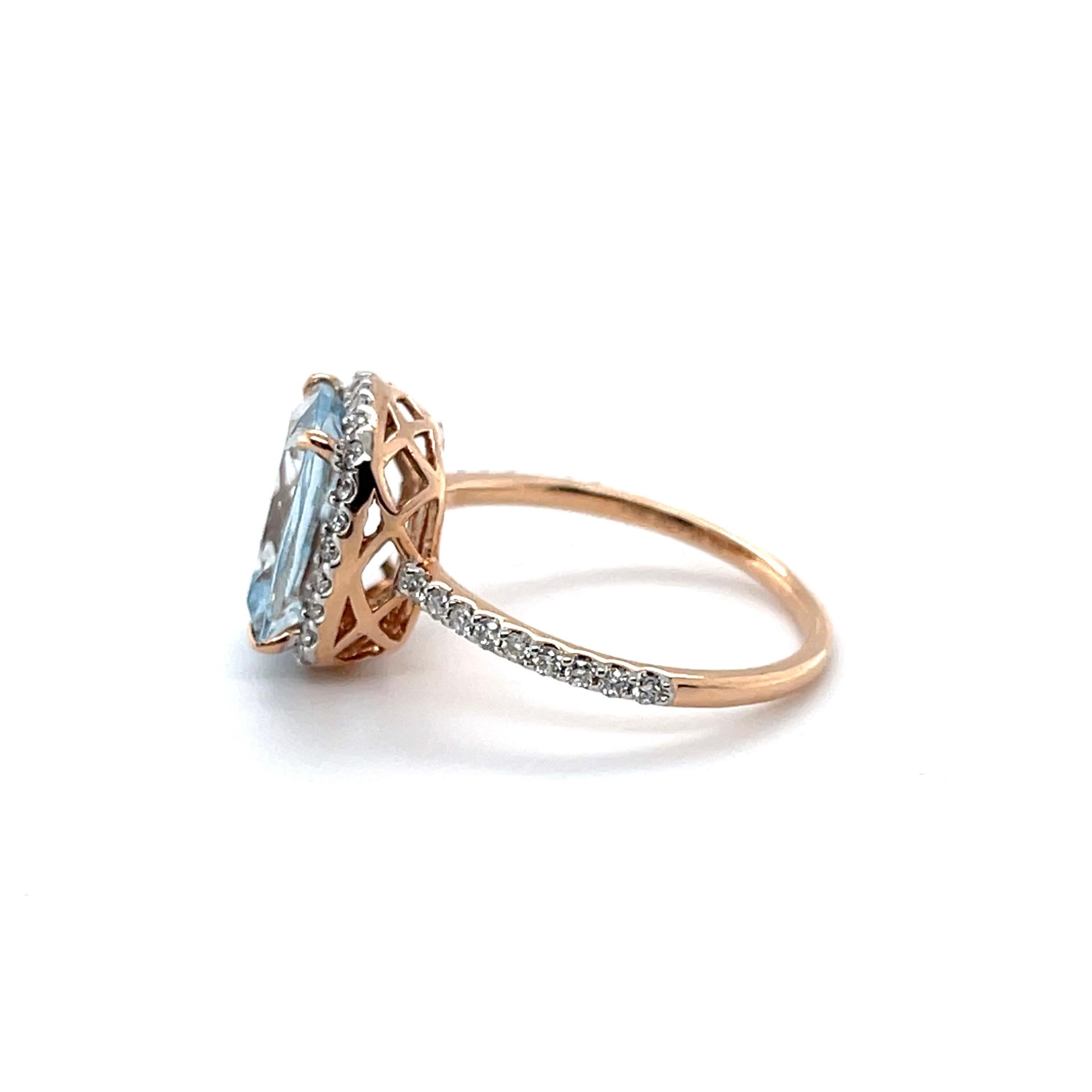 For Sale:  14ct Rose Gold Aquamarine and Diamond Ring 2
