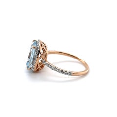 14ct Rose Gold Aquamarine and Diamond Ring