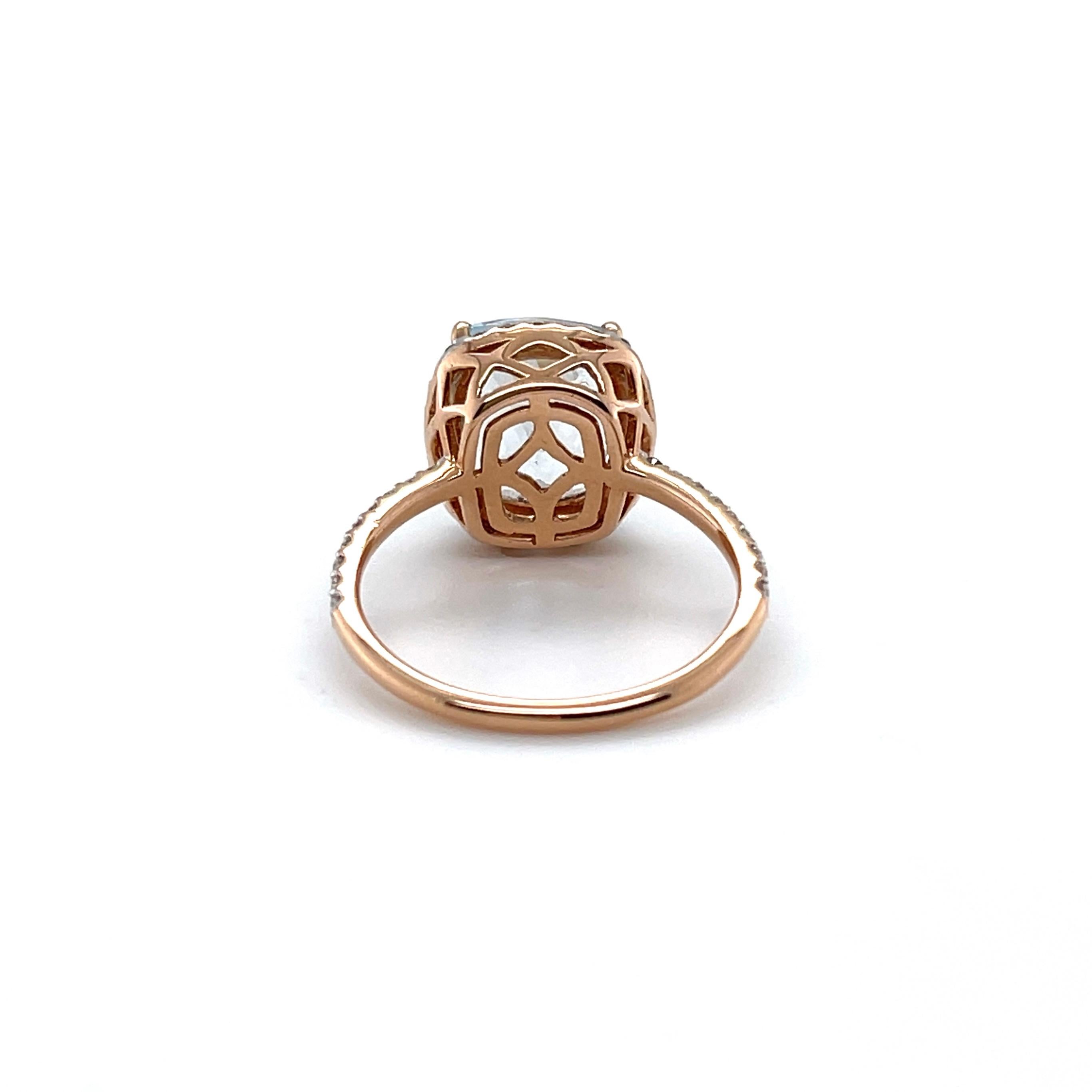 For Sale:  14ct Rose Gold Aquamarine and Diamond Ring 4