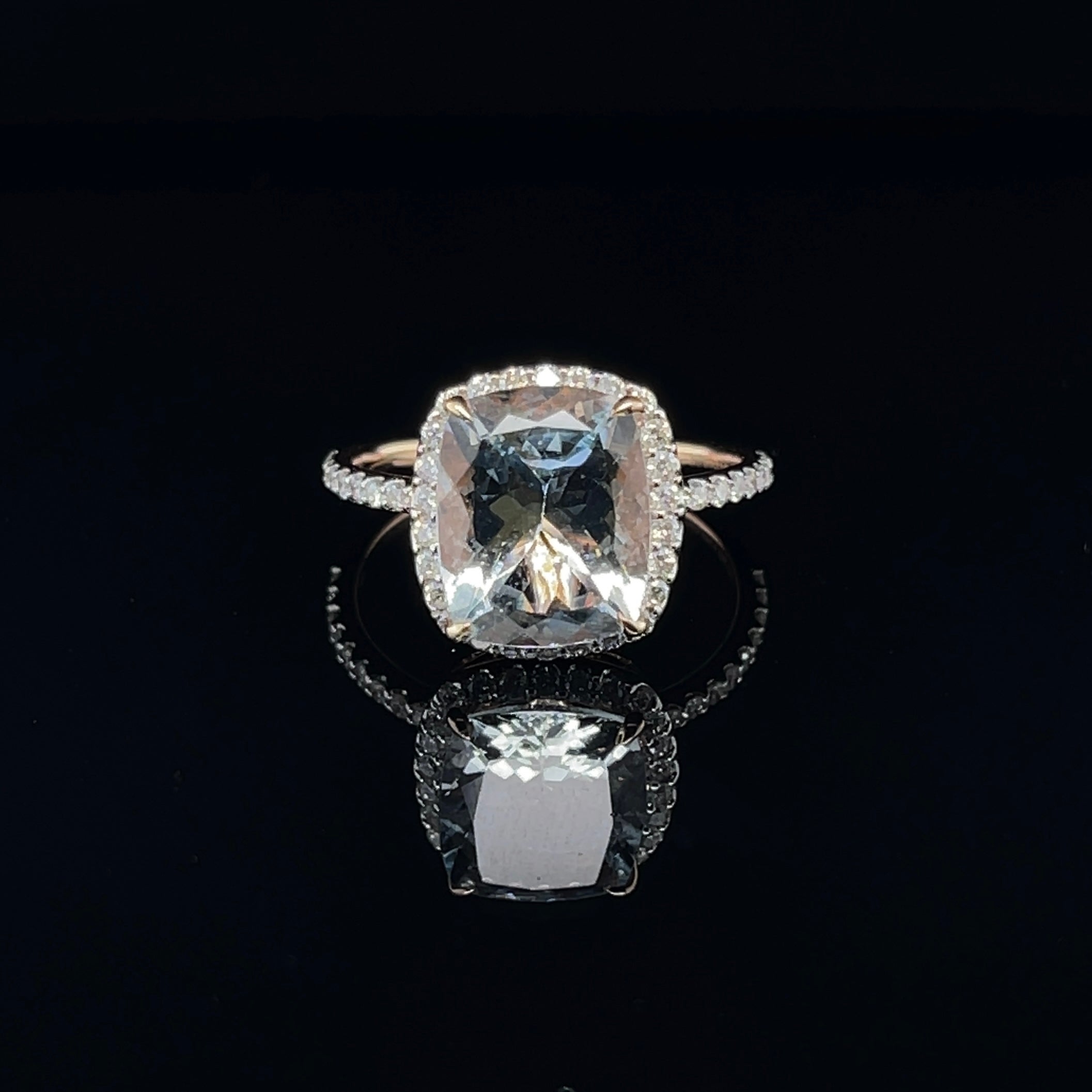 For Sale:  14ct Rose Gold Aquamarine and Diamond Ring 6