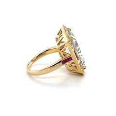 14ct Rose Gold Aquamarine Ruby and Diamond Ring