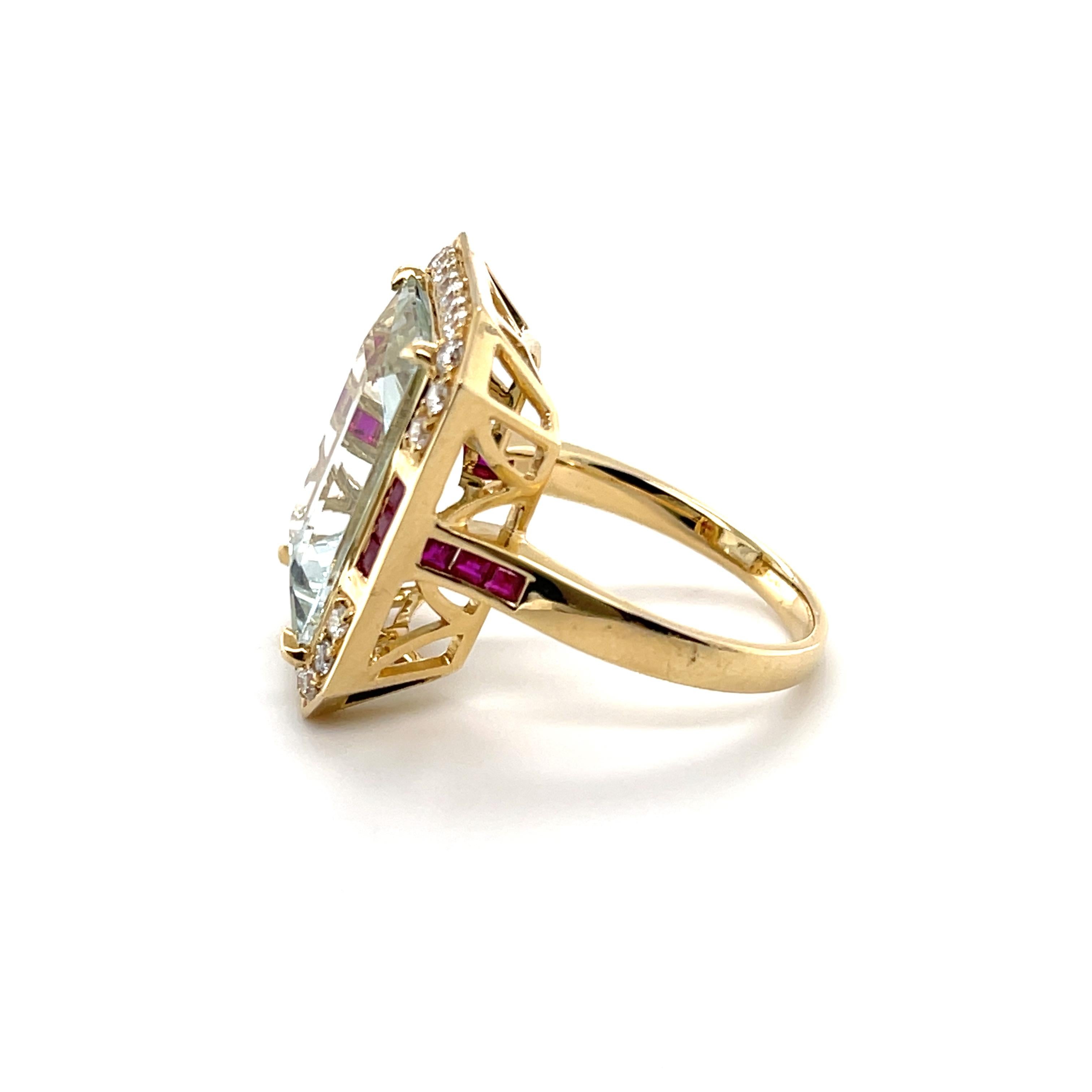 For Sale:  14ct Rose Gold Aquamarine Ruby and Diamond Ring 3
