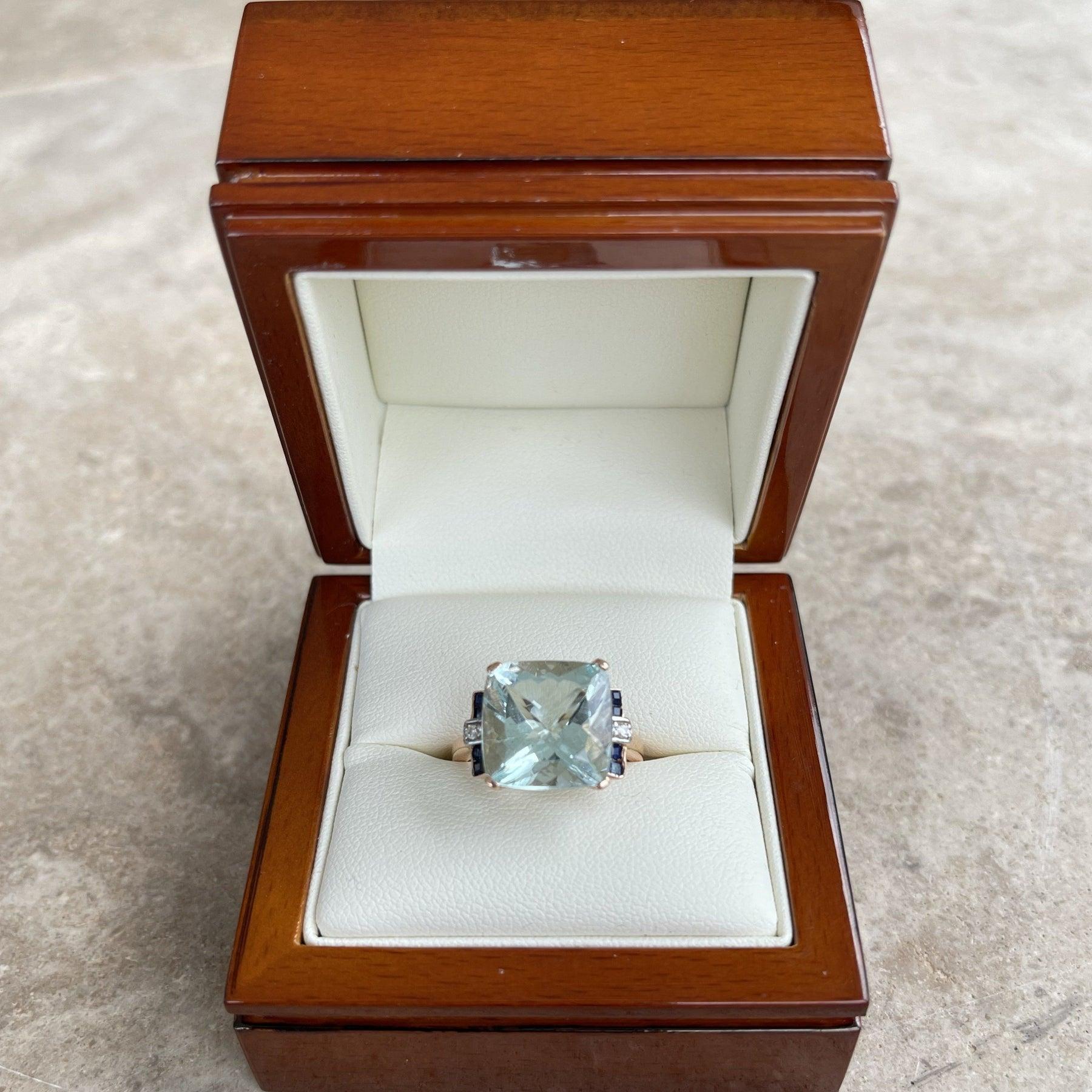 For Sale:  14ct Rose Gold Aquamarine Sapphire and Diamond Ring 3