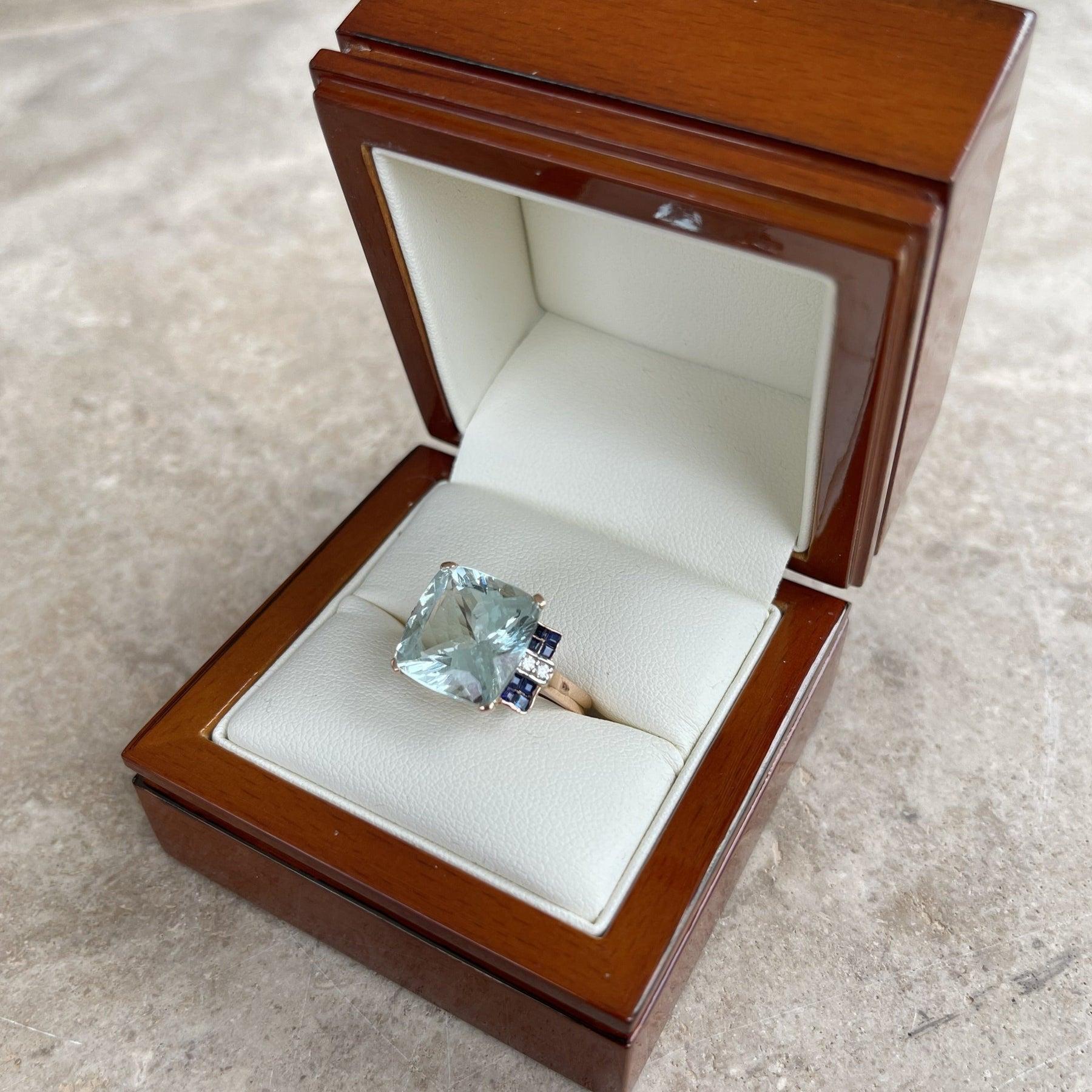 For Sale:  14ct Rose Gold Aquamarine Sapphire and Diamond Ring 4