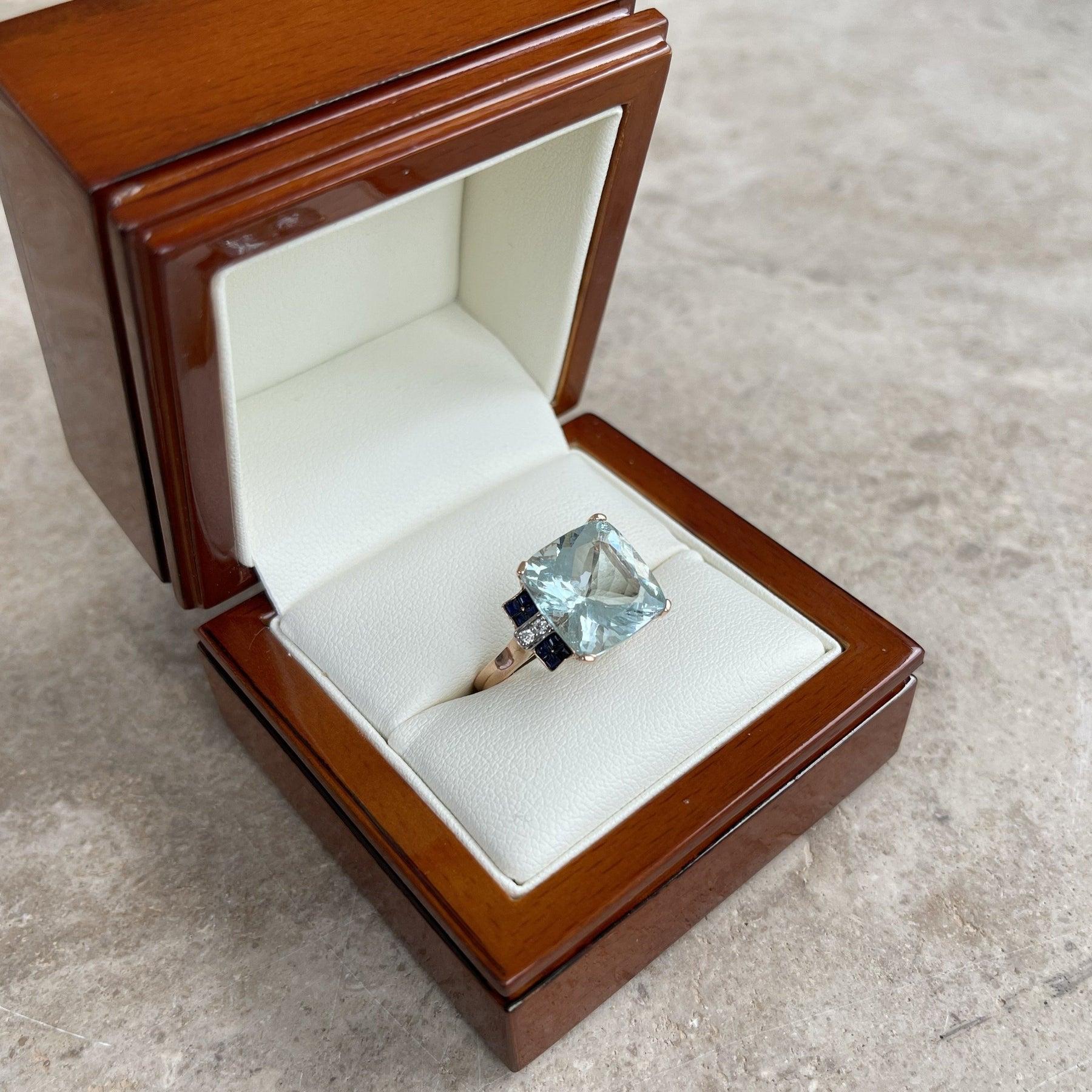 For Sale:  14ct Rose Gold Aquamarine Sapphire and Diamond Ring 5