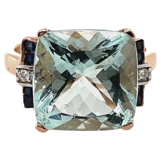 For Sale:  14ct Rose Gold Aquamarine Sapphire and Diamond Ring 6
