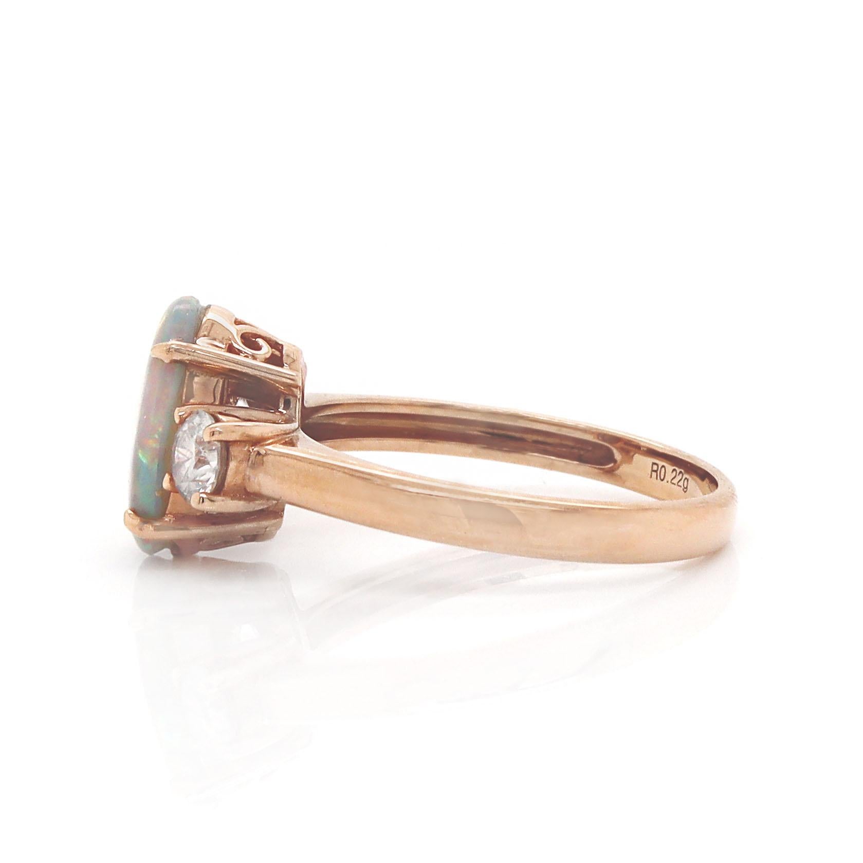 Women's or Men's 14CT Rose Gold Australian Opal And Diamond Trilogy Ring For Sale