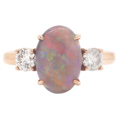 Anillo Trilogía Ópalo Australiano y Diamante Oro Rosa 14CT