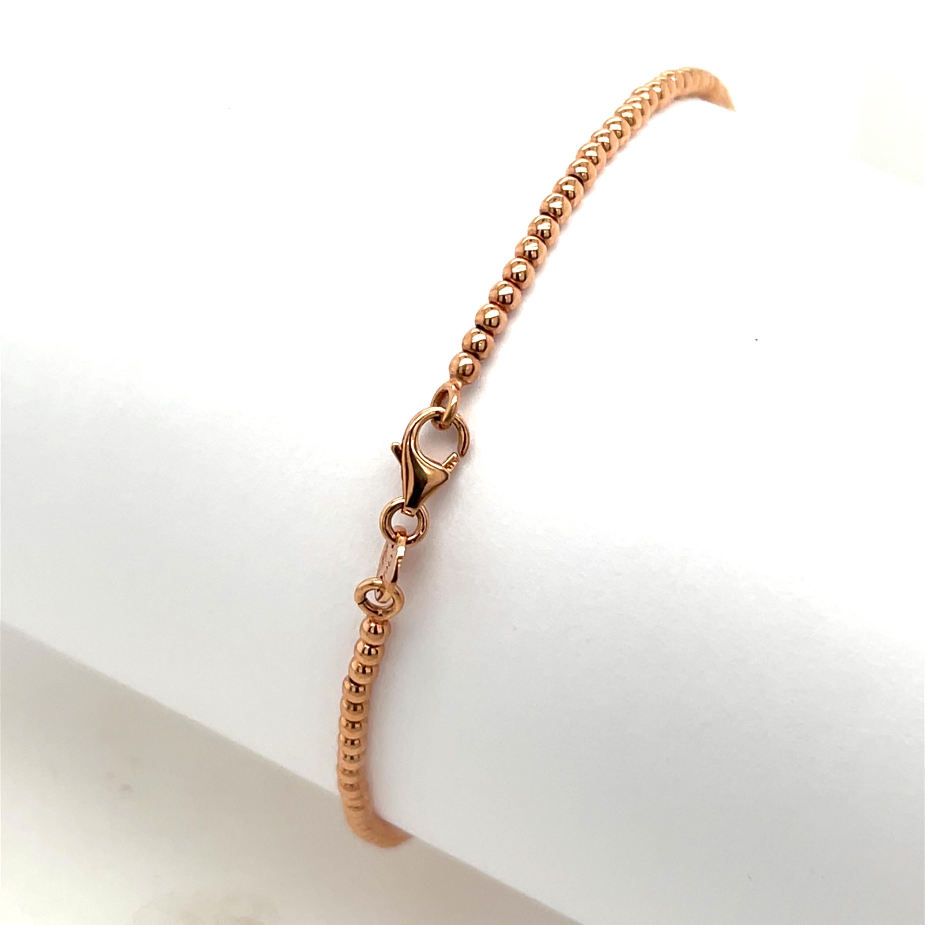 Women's or Men's 14ct Rose Gold Bead Bracelet, 2.93g For Sale