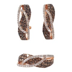 14ct Rose Gold Cognac 
Diamond Ring 
Earrings Set