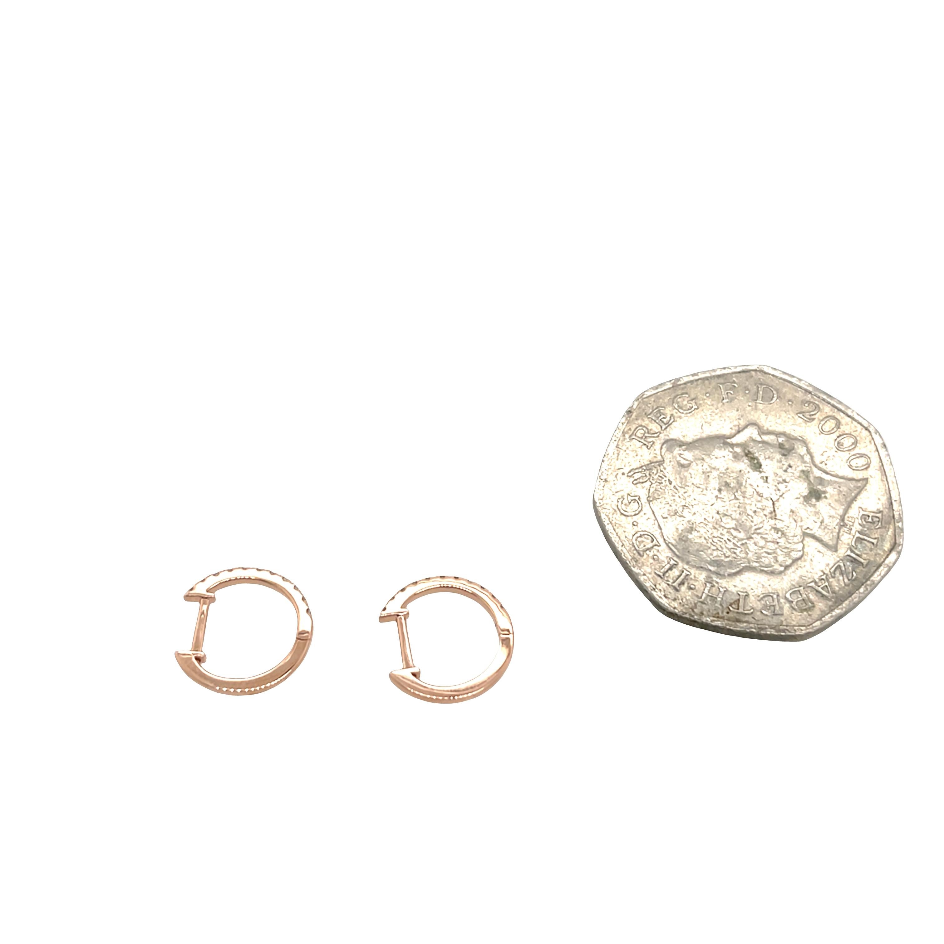 Taglio rotondo Orecchini a cerchio con diamanti in oro rosa 14ct, con 0,09ct di diamanti rotondi 12mm in vendita