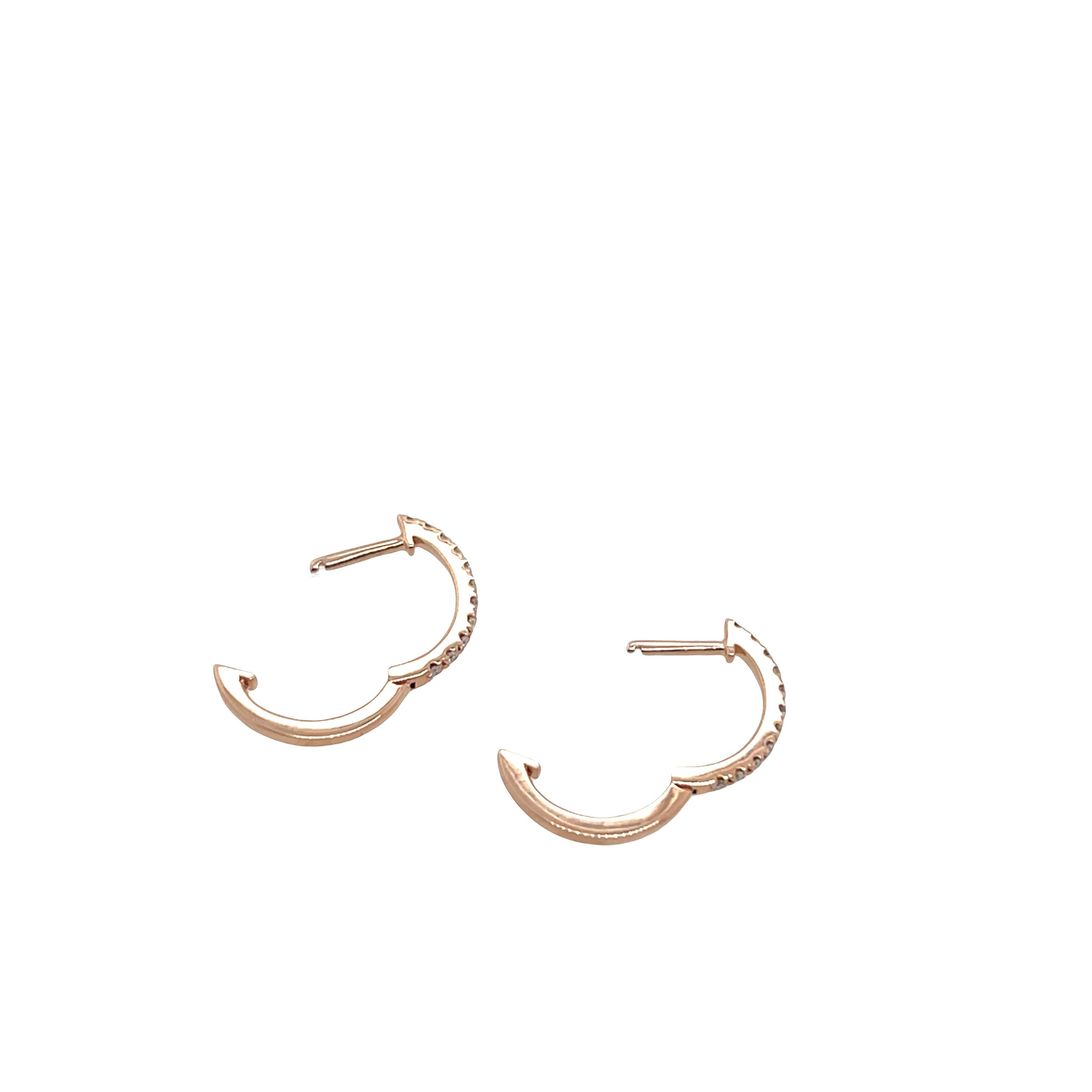 Orecchini a cerchio con diamanti in oro rosa 14ct, con 0,09ct di diamanti rotondi 12mm In condizioni Nuovo in vendita a London, GB