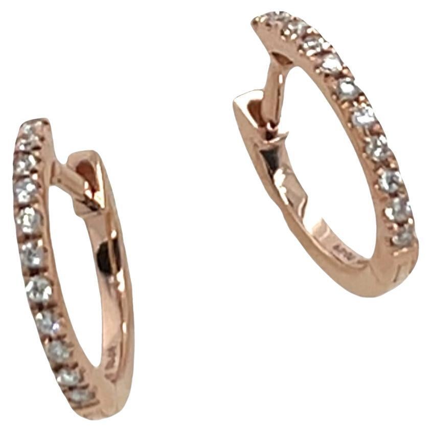 Orecchini a cerchio con diamanti in oro rosa 14ct, con 0,09ct di diamanti rotondi 12mm