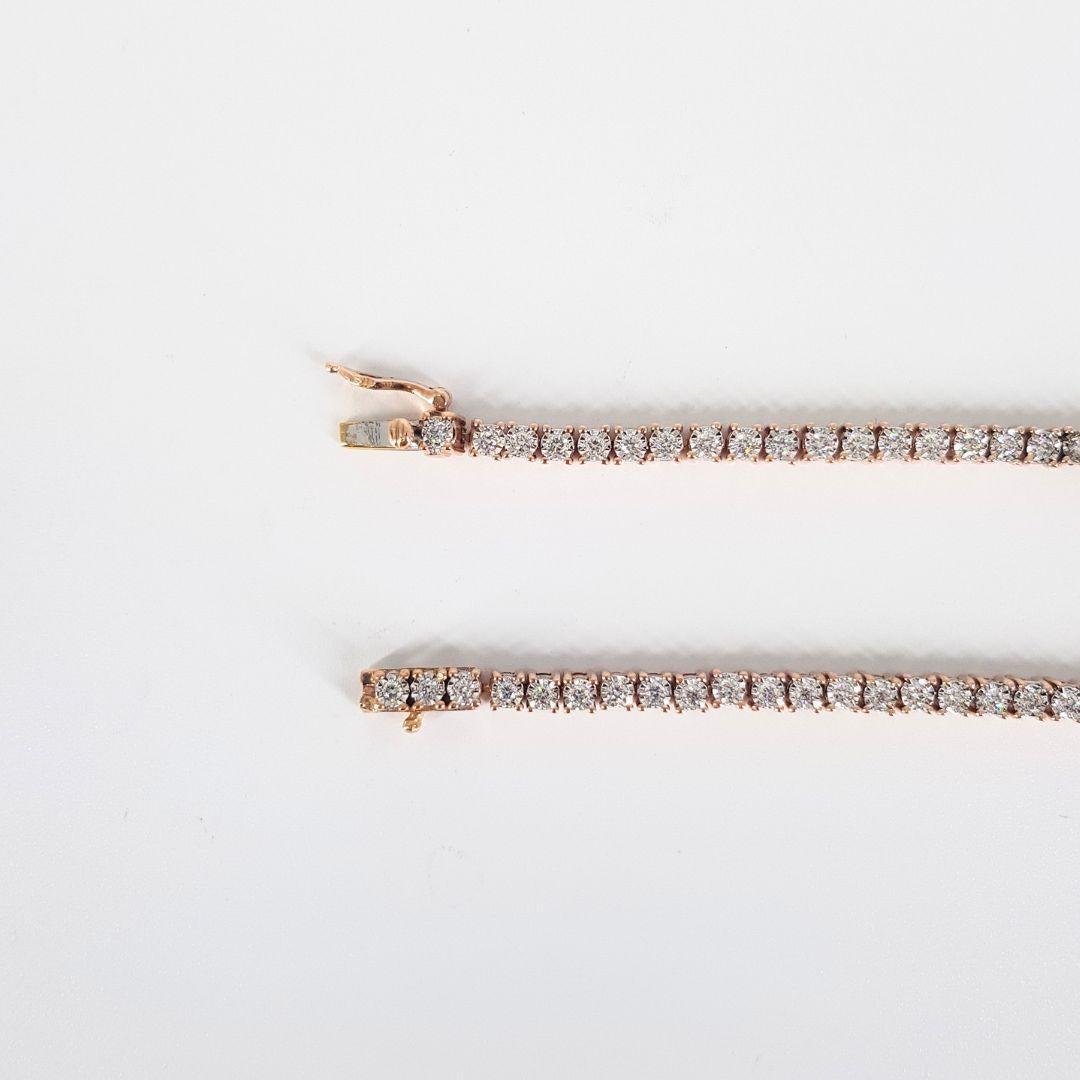 14ct Rose Gold Diamond Tennis Bracelet In Good Condition For Sale In Cape Town, ZA