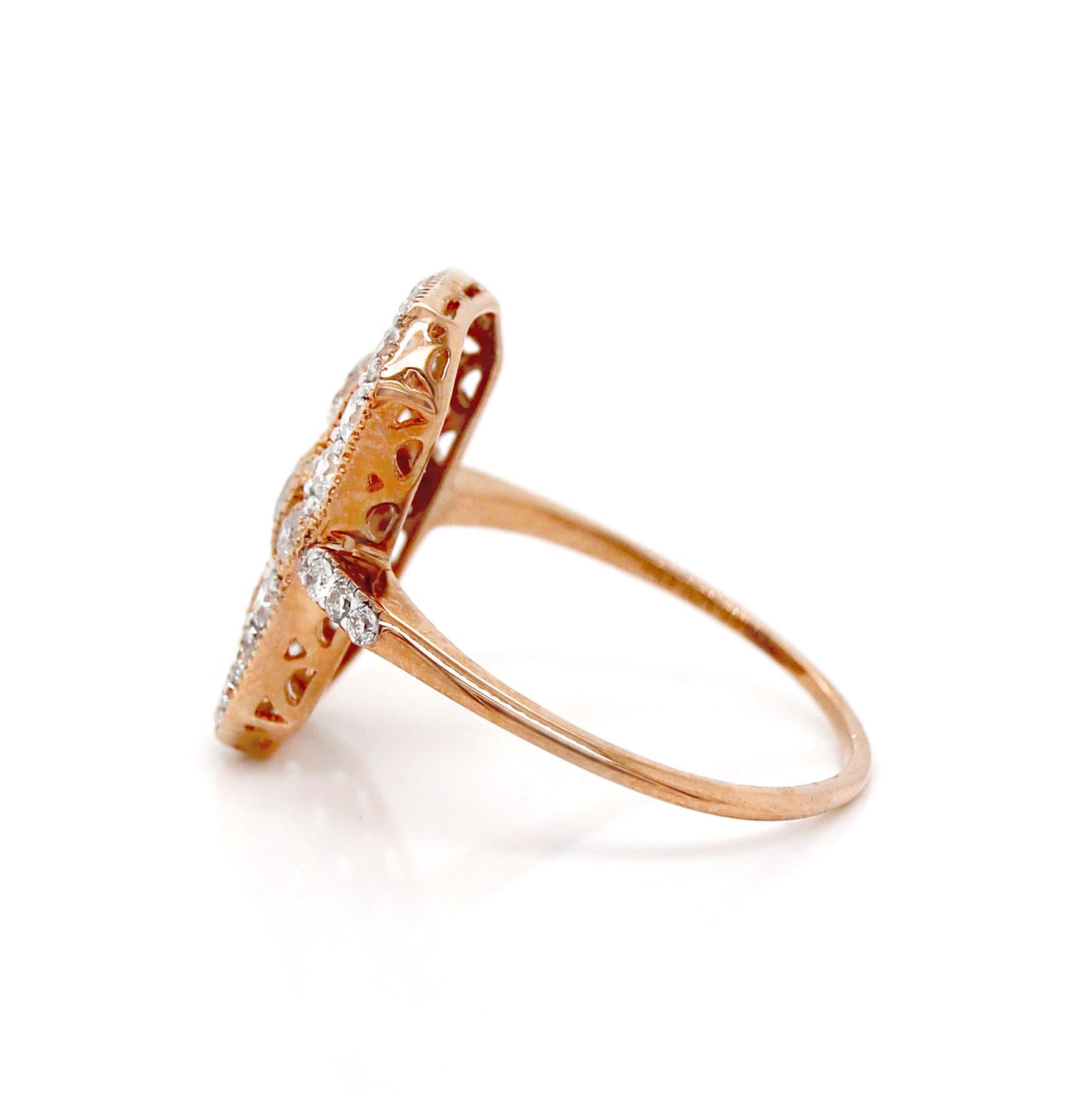 Old European Cut 14CT Rose Gold Diamond Trilogy Dress Ring For Sale