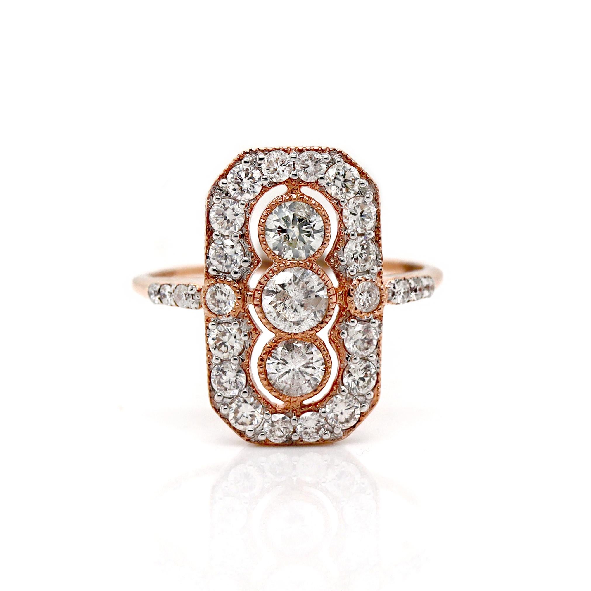 Women's 14CT Rose Gold Diamond Trilogy Dress Ring For Sale