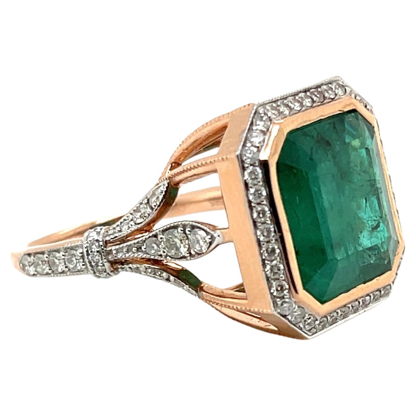 14ct Rose Gold Emerald and Diamond Ring