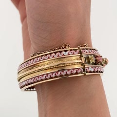 14ct Rose Gold Enamel Bangle – Coral & Victorian-Cut Diamonds