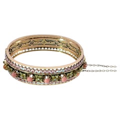 14ct Rose Gold Enamel Bangle – Coral & Victorian-Cut Diamonds