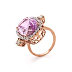14CT Rose Gold Kunzite And Diamond Cocktail Ring