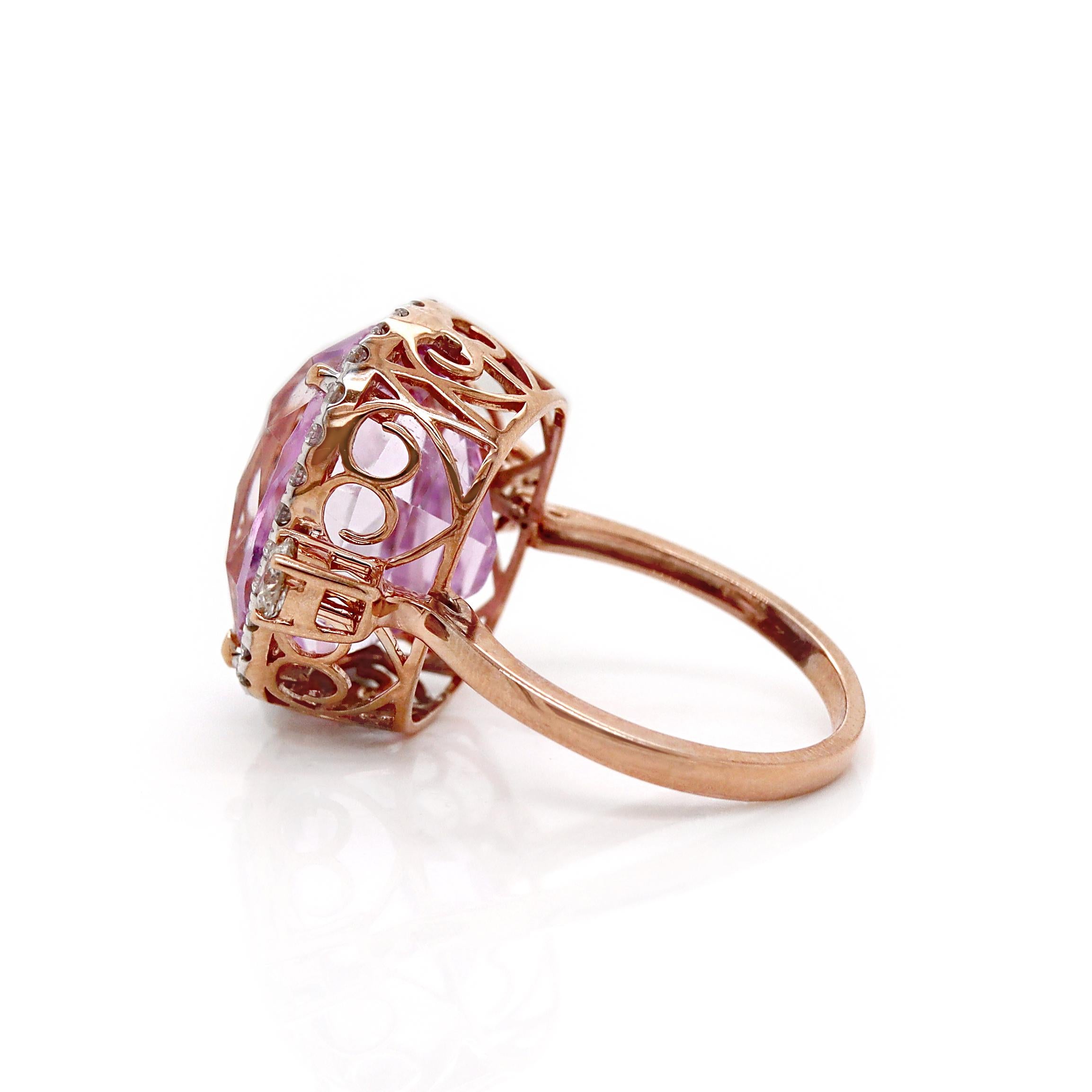 14CT Rose Gold Kunzite And Diamond Cocktail Ring In New Condition For Sale In Sydney, NSW