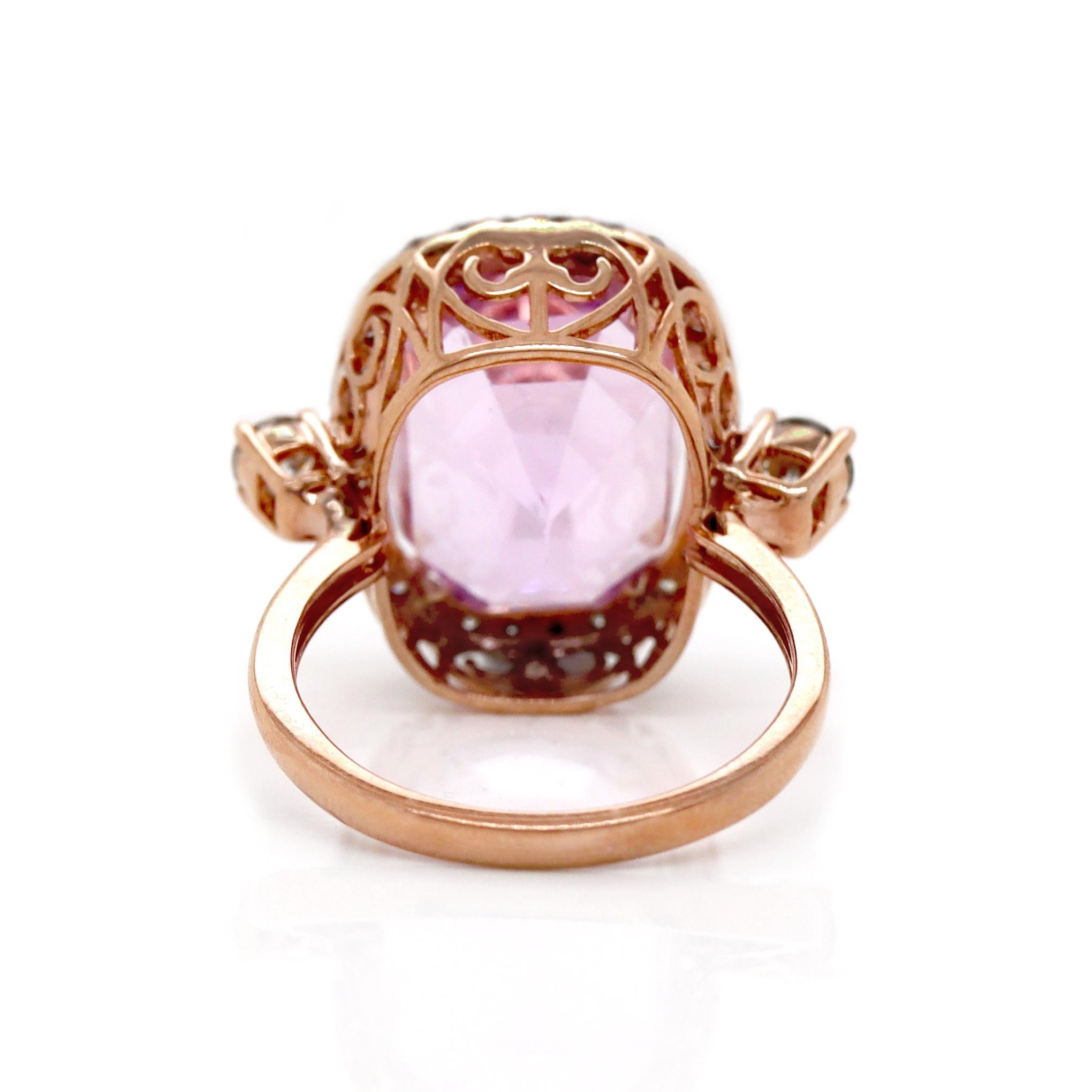 Women's 14CT Rose Gold Kunzite And Diamond Cocktail Ring For Sale