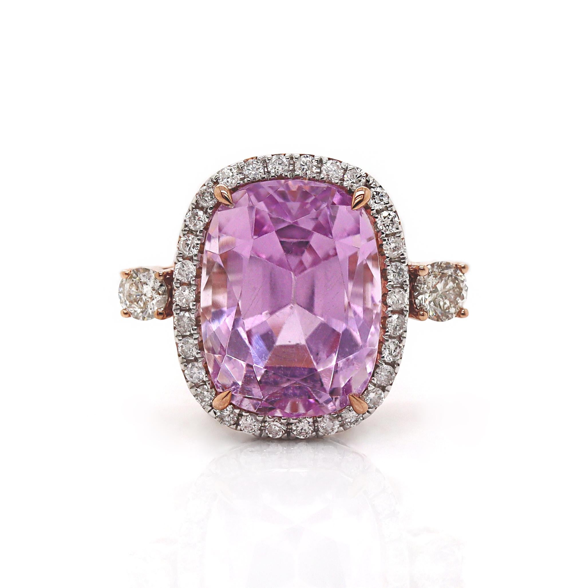 14CT Rose Gold Kunzite And Diamond Cocktail Ring For Sale 1