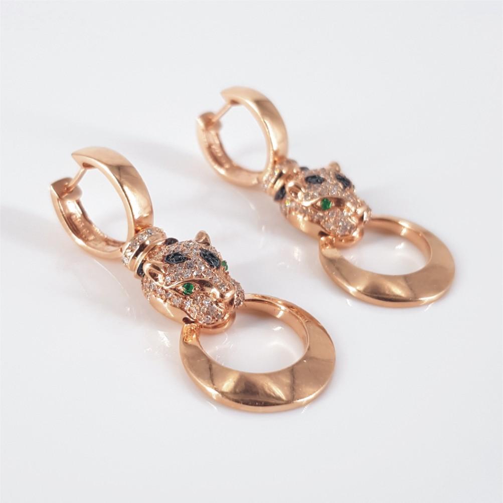 14 Karat Roségold Leoparden-Smaragd- und Diamant-Tropfen-Ohrringe (Moderne)