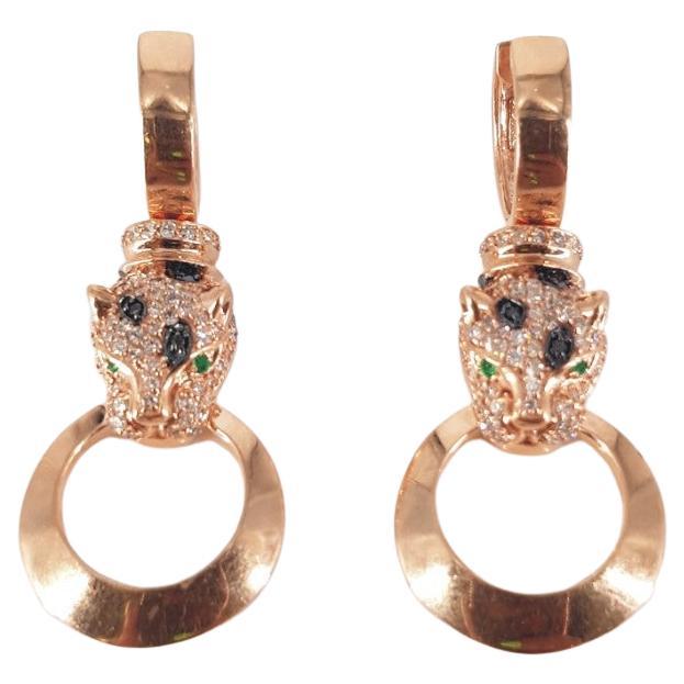 14ct Rose Gold Leopard Emerald & Diamond Drop Earrings
