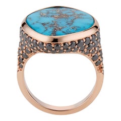 14ct Rose Gold Morenci Turquoise and Black Diamond Dress Ring