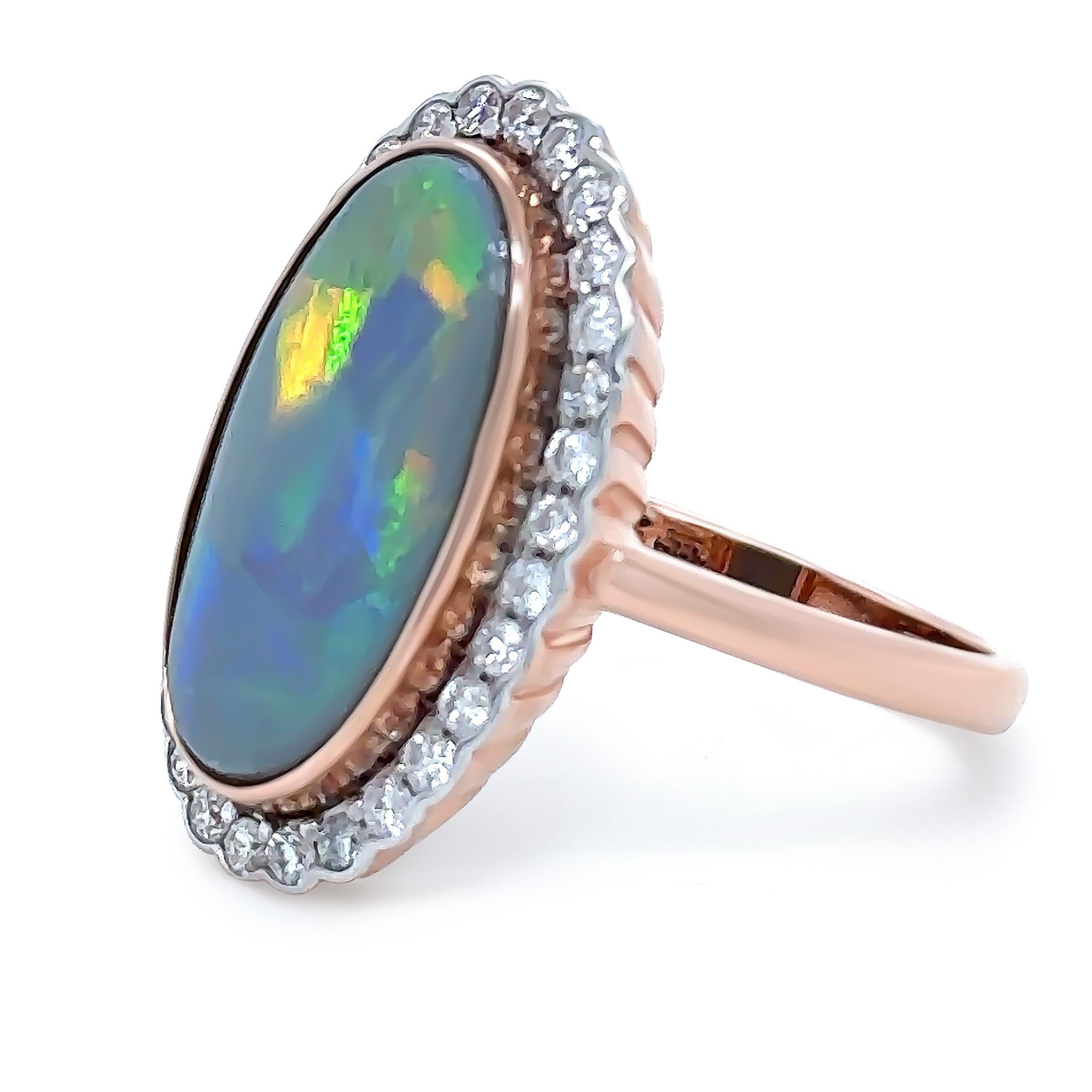 Art Deco 14ct Rose Gold Opal & Diamond Dress Ring 4.80ct