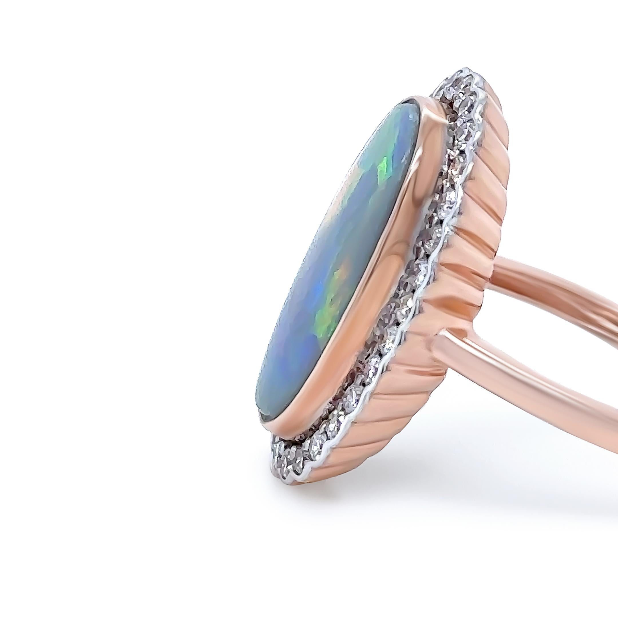 Oval Cut 14ct Rose Gold Opal & Diamond Dress Ring 4.80ct
