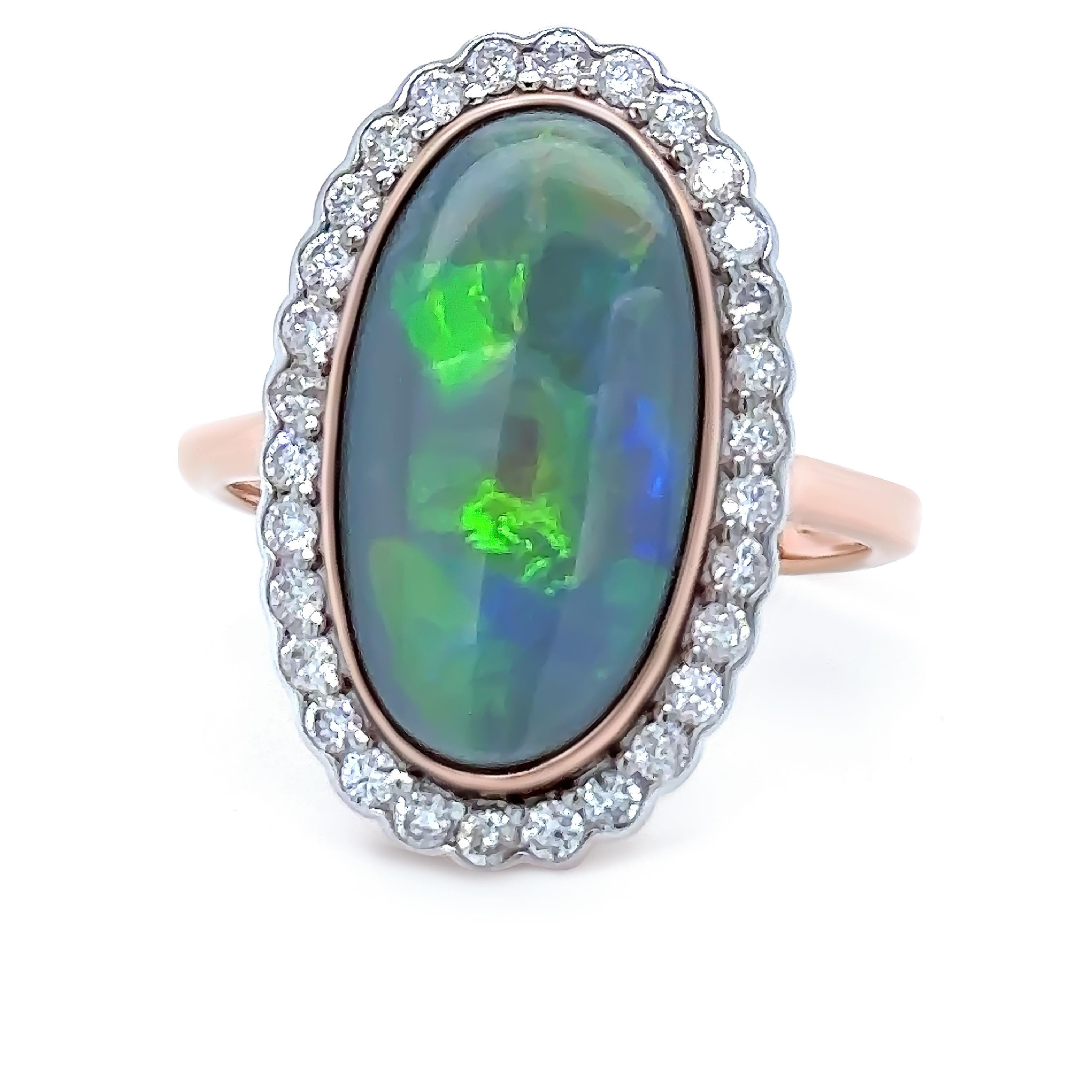 14ct Rose Gold Opal & Diamond Dress Ring 4.80ct In Excellent Condition In SYDNEY, NSW