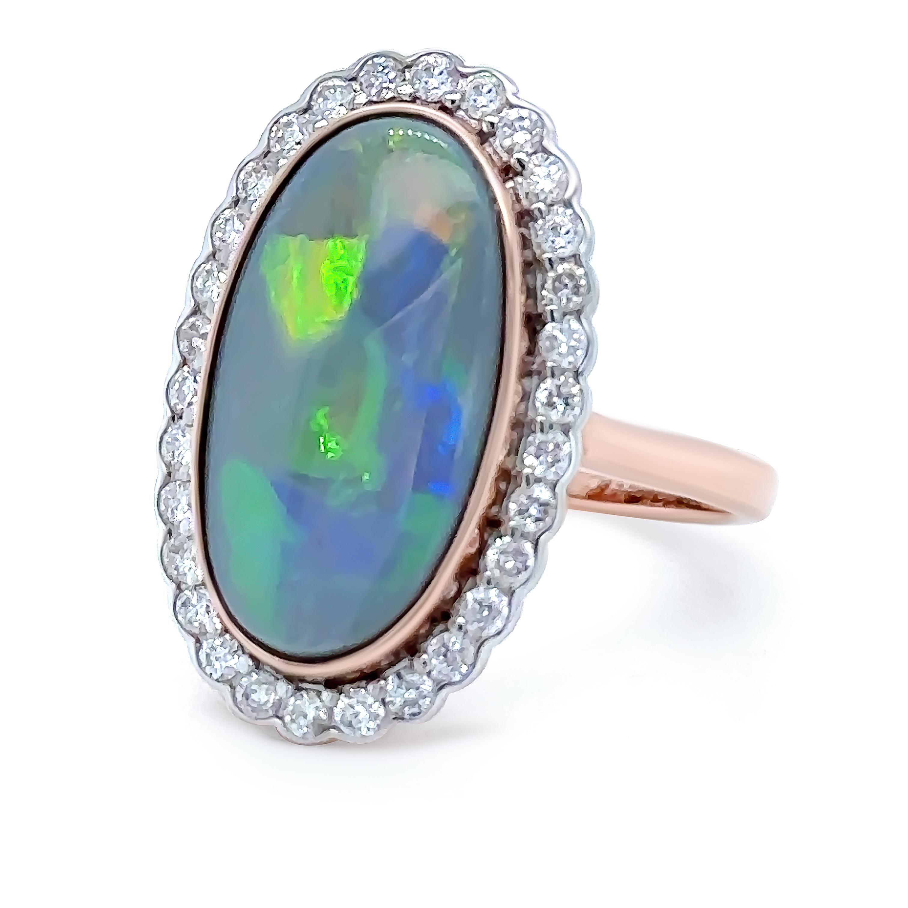 Women's 14ct Rose Gold Opal & Diamond Dress Ring 4.80ct