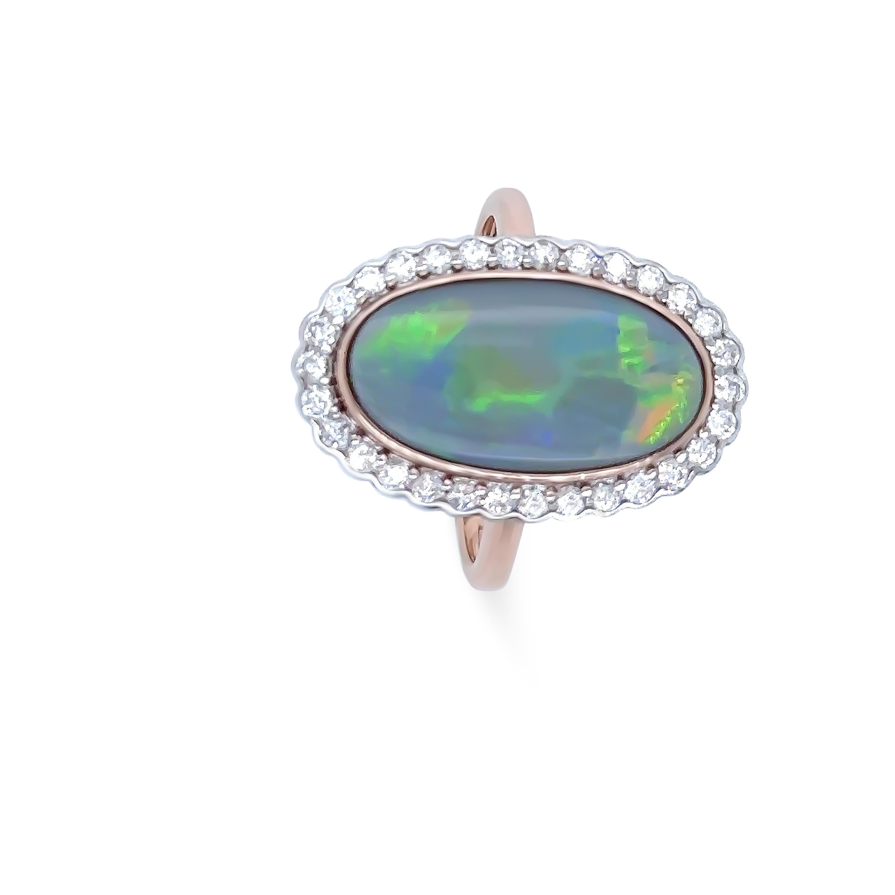 14ct Rose Gold Opal & Diamond Dress Ring 4.80ct 1
