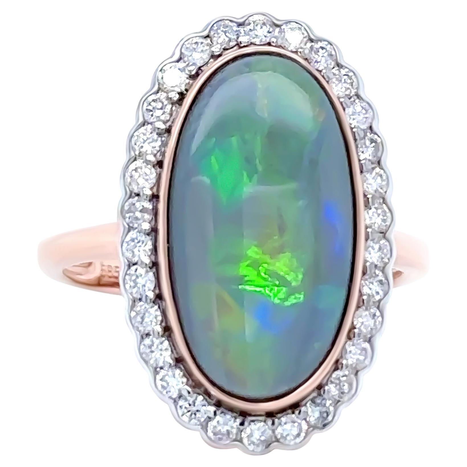 Sortija de Oro Rosa 14ct Ópalo y Diamantes 4,80ct