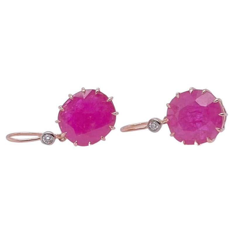 Circa 1920 Ruby and Diamond Rose Gold American-Made Earrings at 1stDibs