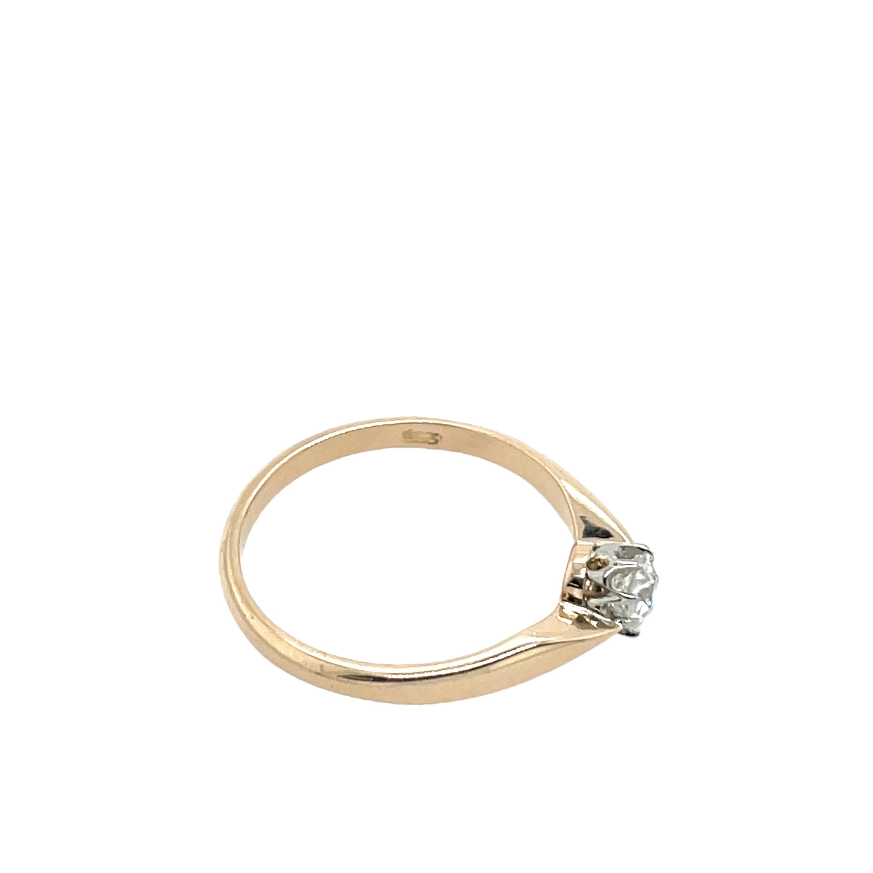 Round Cut 14ct Rose Gold & Platinum Diamond Ring, Set With 0.25ct Round Old Cut Diamond For Sale
