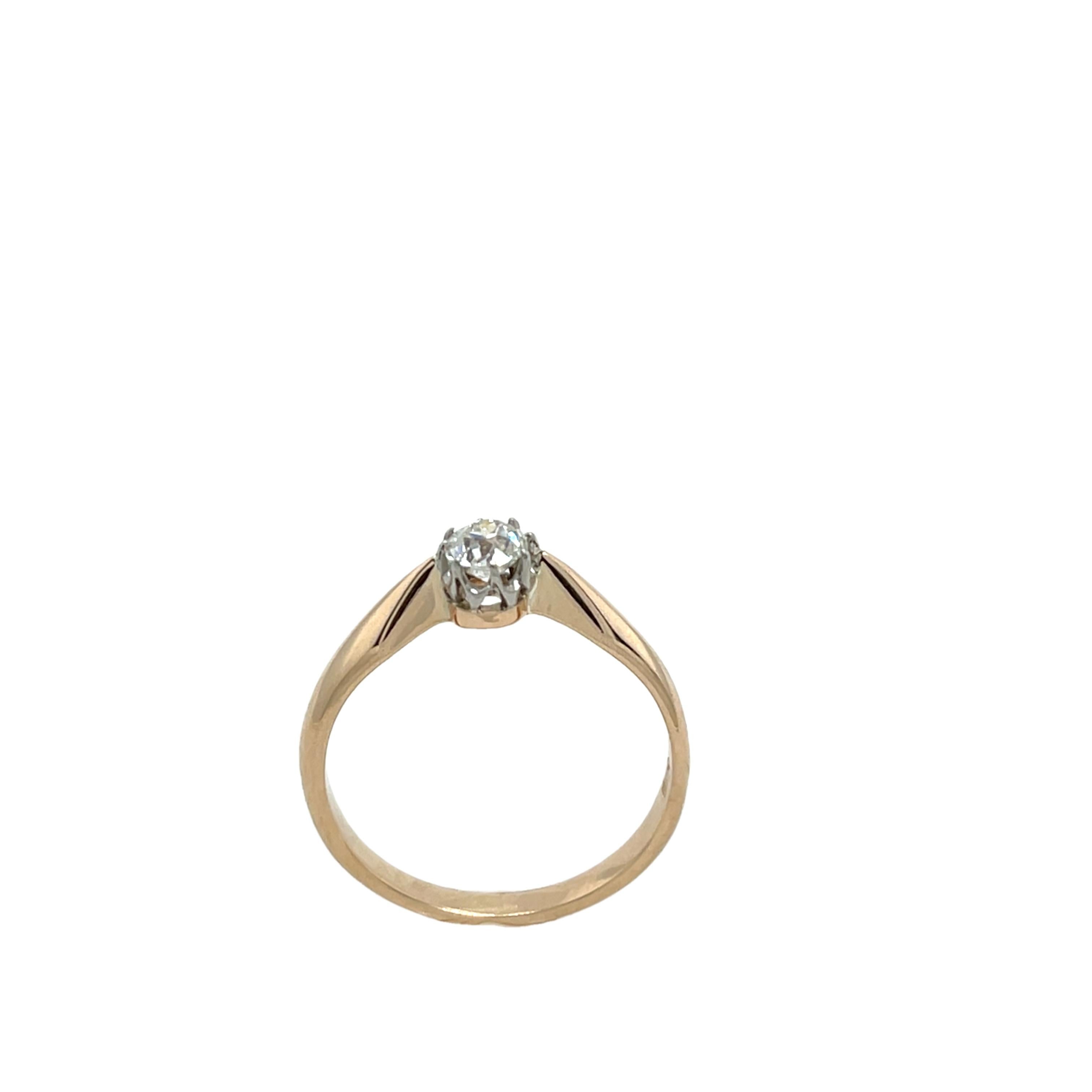 14ct Rose Gold & Platinum Diamond Ring, Set With 0.25ct Round Old Cut Diamond In Excellent Condition For Sale In London, GB